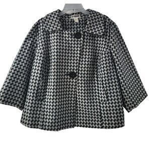 ☆ Jessica London Houndstooth Fold Collar 3/4 Sleeve Back Vent Crop Jacket